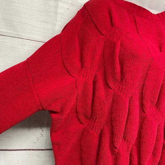 J. Jill Chenille Red Boxy Cropped Cable Knit Sweater Size L Petite - Picture 2 of 9